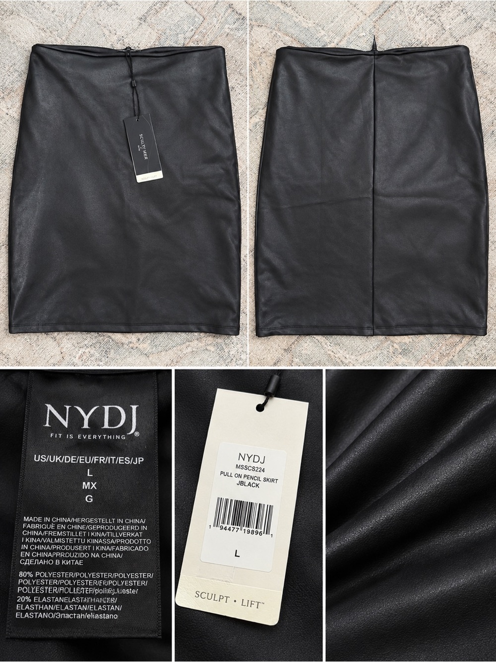 NYDJ Black Faux Leather Pencil Skirt